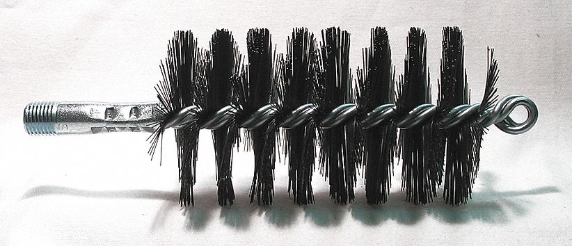 FLUE BRUSH, ¼ IN MALE THREADED CONNECTION, 2½ IN DIAMETER, 4½ IN BRUSH L, TEMPERED STEEL