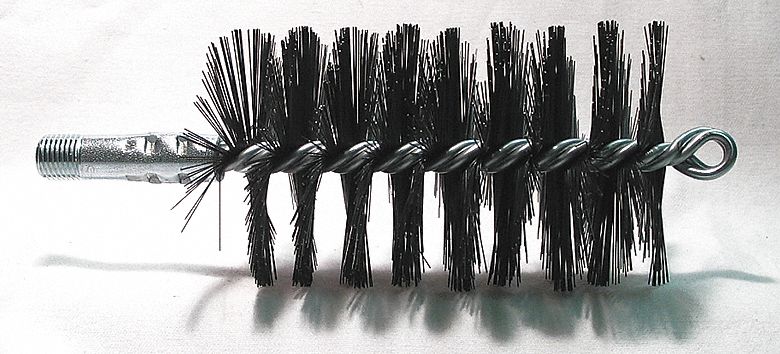 FLUE BRUSH, ¼ IN MALE THREADED CONNECTION, 2¾ IN DIAMETER, 4½ IN BRUSH L, TEMPERED STEEL