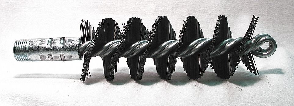 FLUE BRUSH, ⅜ IN MALE, 1&frac34; IN DIAMETER, 4&frac12; IN BRUSH L, 7&frac12; IN OVERALL L, METAL