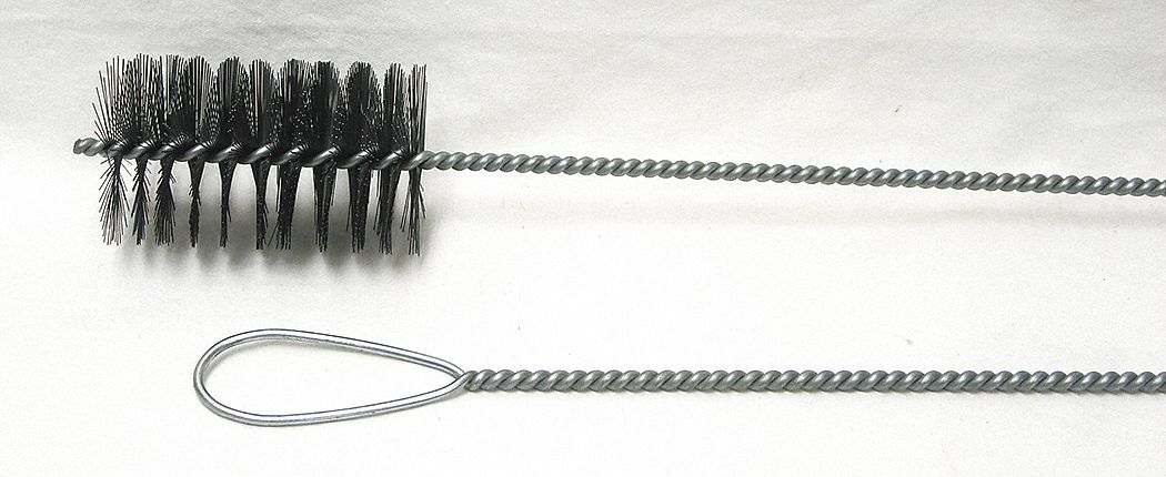 FURNACE BOILER BRUSH, 2½ IN DIA, BLACK TEMPERED STEEL BRISTEELE, SINGLE SPIRAL, SINGLE STEM