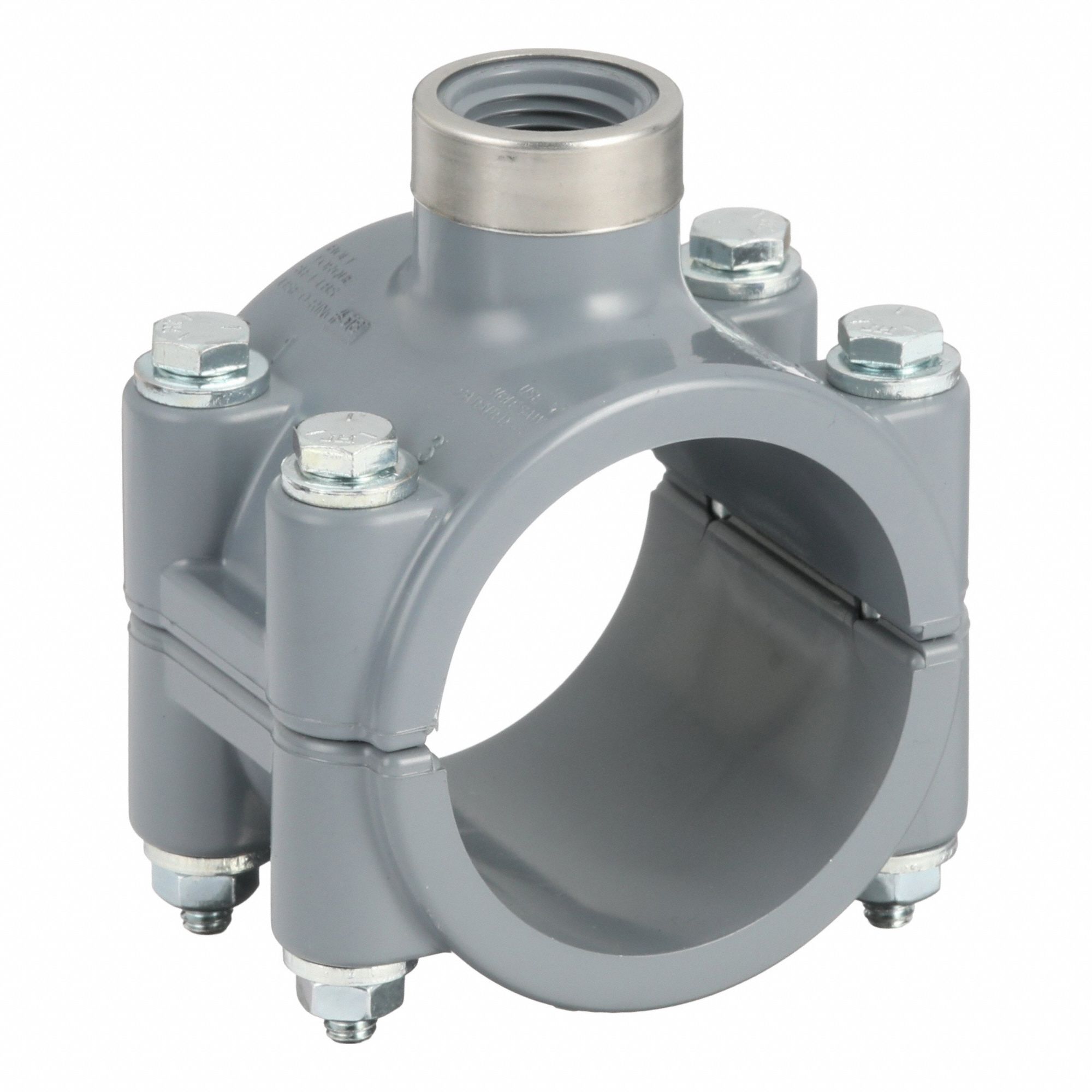 Saddle Clamp: Gray, Schedule 80, CPVC, Reducer, Stainless Steel, CPVC, Stainless Steel CPVC