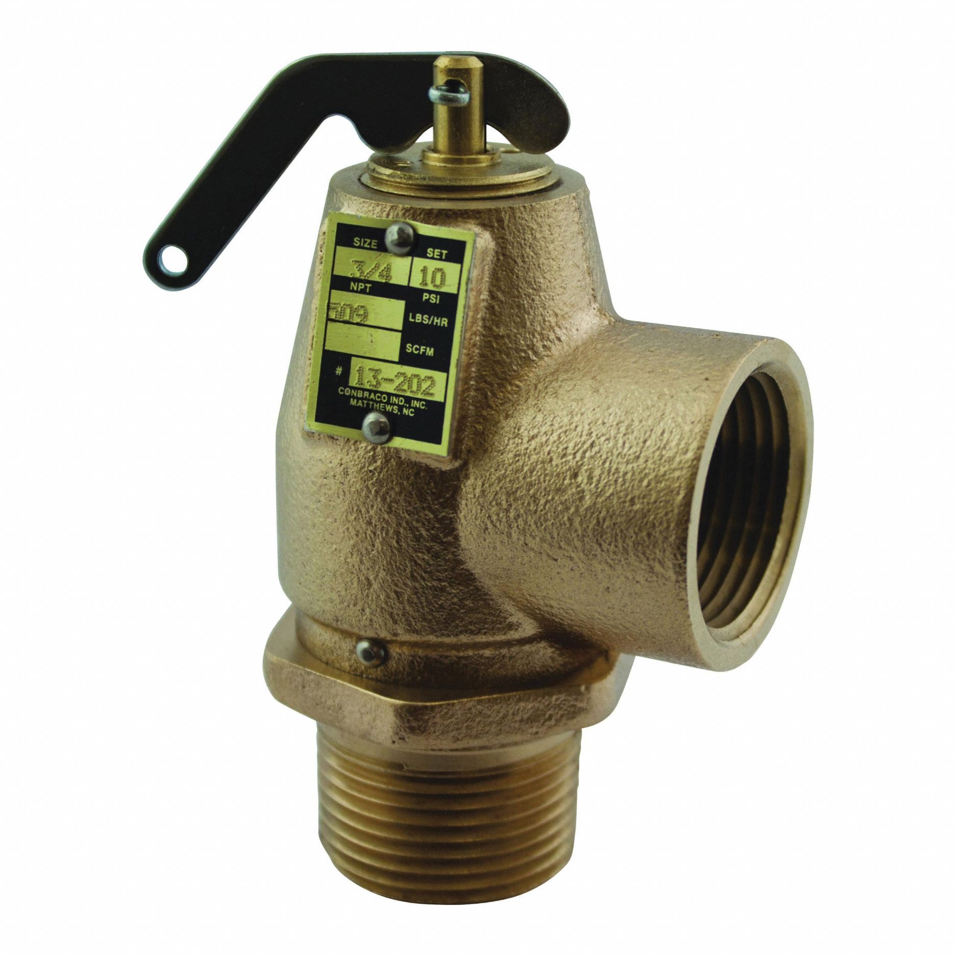 Safety Relief Valve: MNPT x FNPT, 1 in x 1 in, 15 psi Max. Op Pressure, Cast Bronze