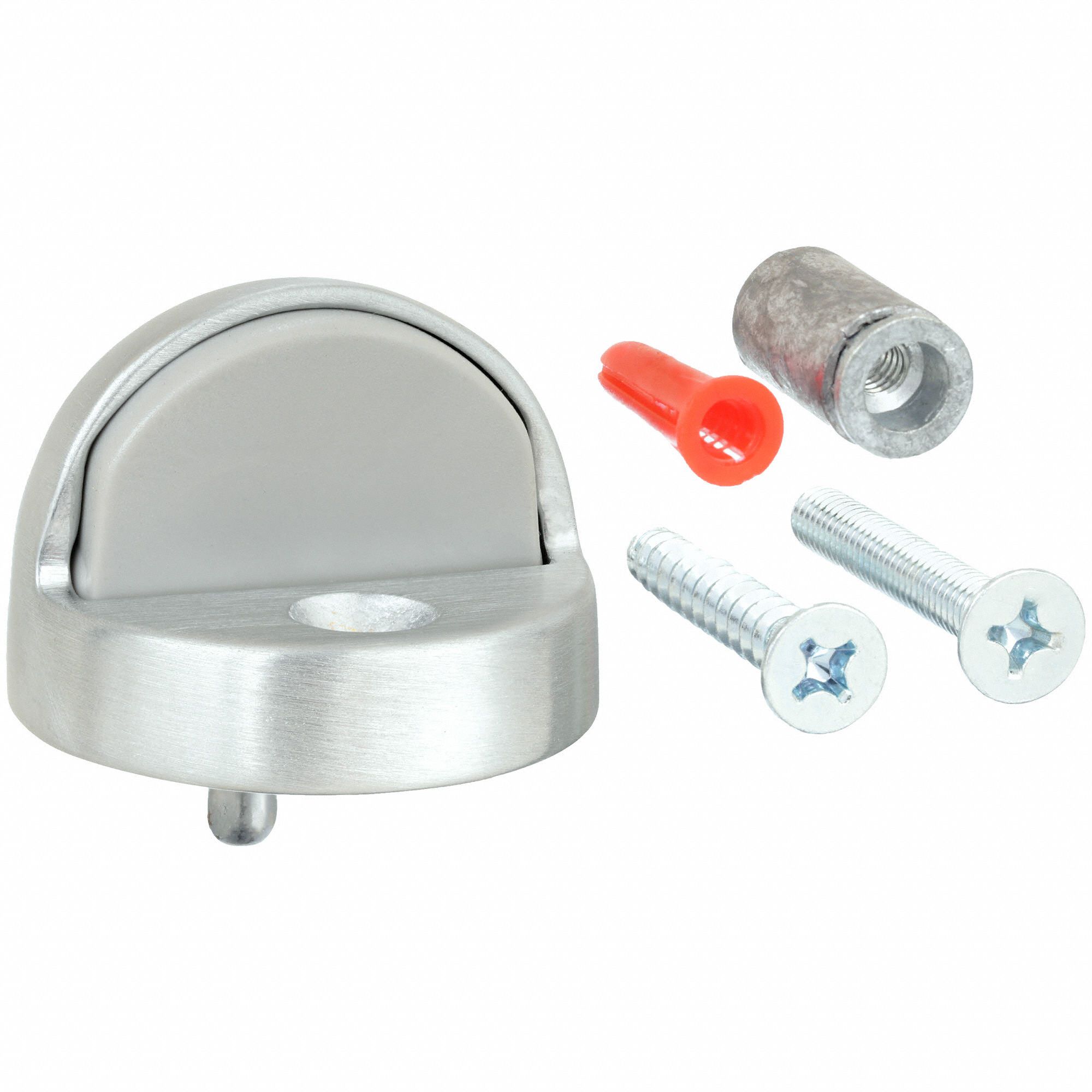 ROCKWOOD Dome Door Stop Floor Mount, Satin Chrome, 17/8 in, 1 1/2 in