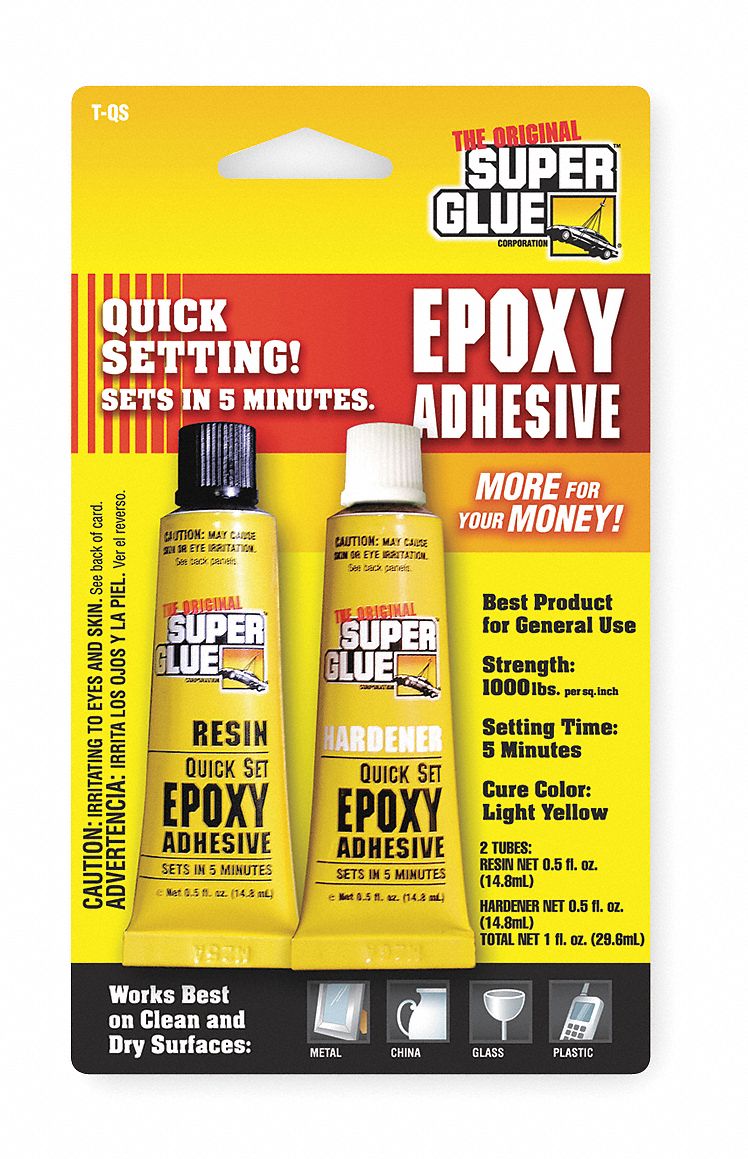 SUPER GLUE Epoxy Adhesive, Tube, 0.5 oz, Yellow, 4 to 6 min Work Life