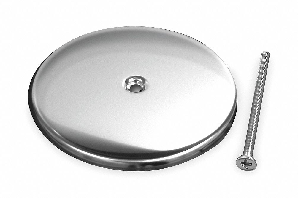 Cover Plate: 5 in Pipe Dia., Stainless Steel, Chrome, Screw, 5 in Lg