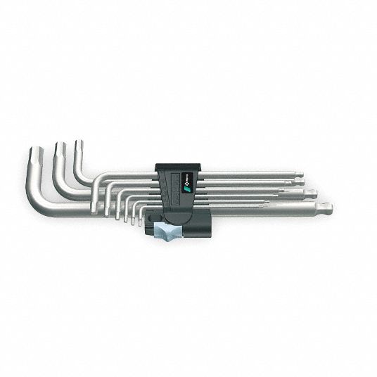 WERA Hex Key Set: Metric, Long, 9 Pieces, 10 mm/1.5 mm/2.5 mm/2 mm/3 mm/4  mm/5 mm/6 mm/8 mm Tip Size