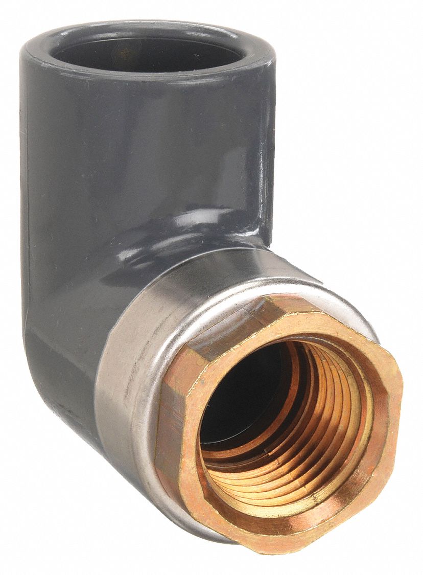 Transition Elbow: Brass, 1/2 in Metal Side Nominal Pipe Size, Female, NPT, Female, Socket, Gray, PVC