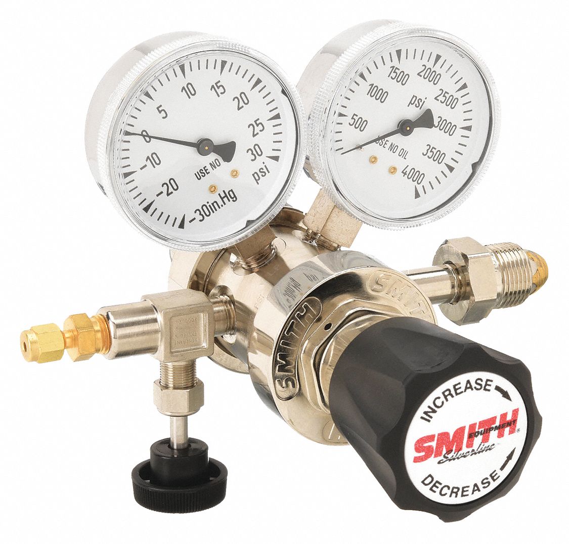 High Purity Gas Regulator: Two Stage, CGA 580 Inlet, 1/8" Tube Outlet, 15 psig