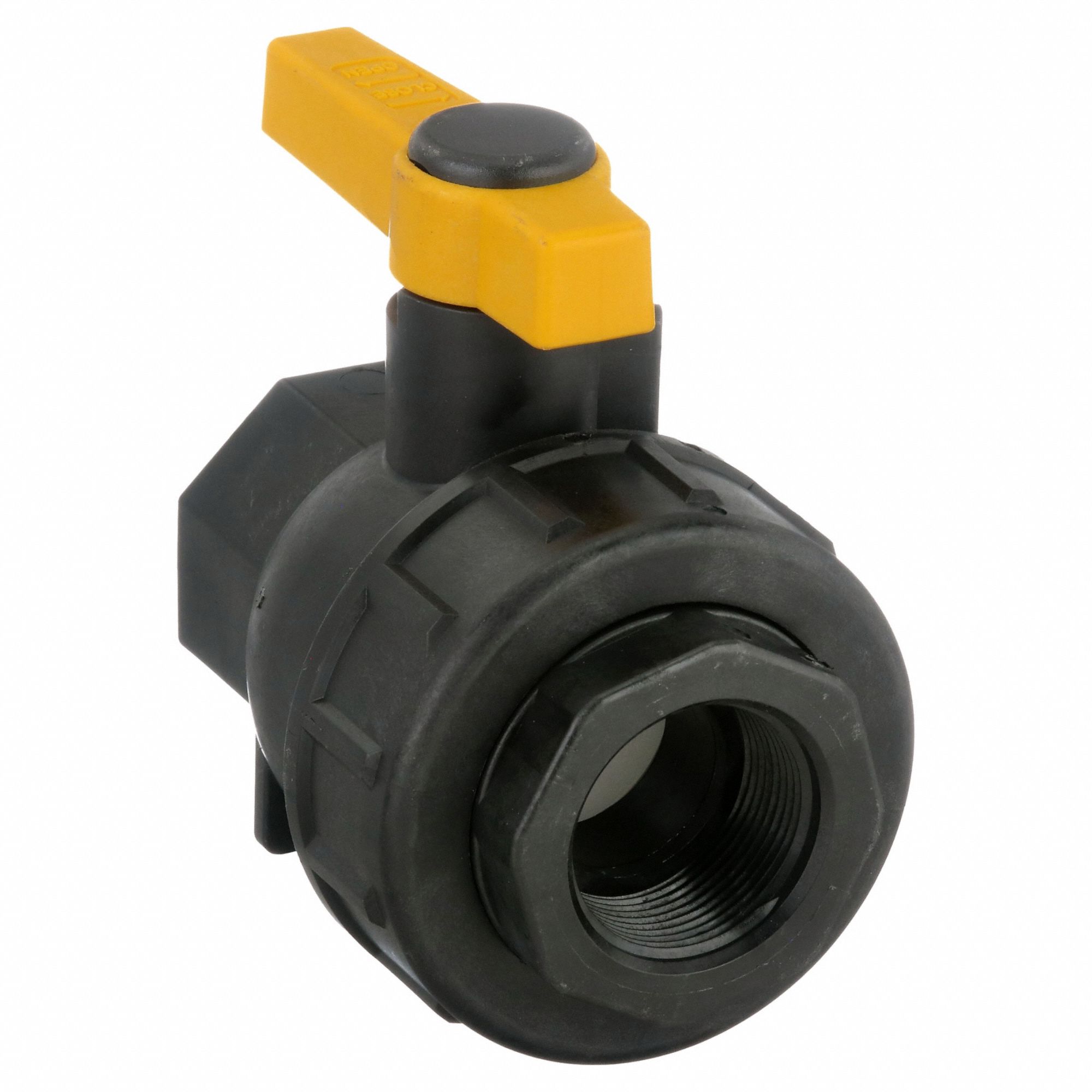 Manual Two-Way Ball Valve: 1 1/4 in, Polypropylene, Straight, FNPT x FNPT Union, Three-Piece