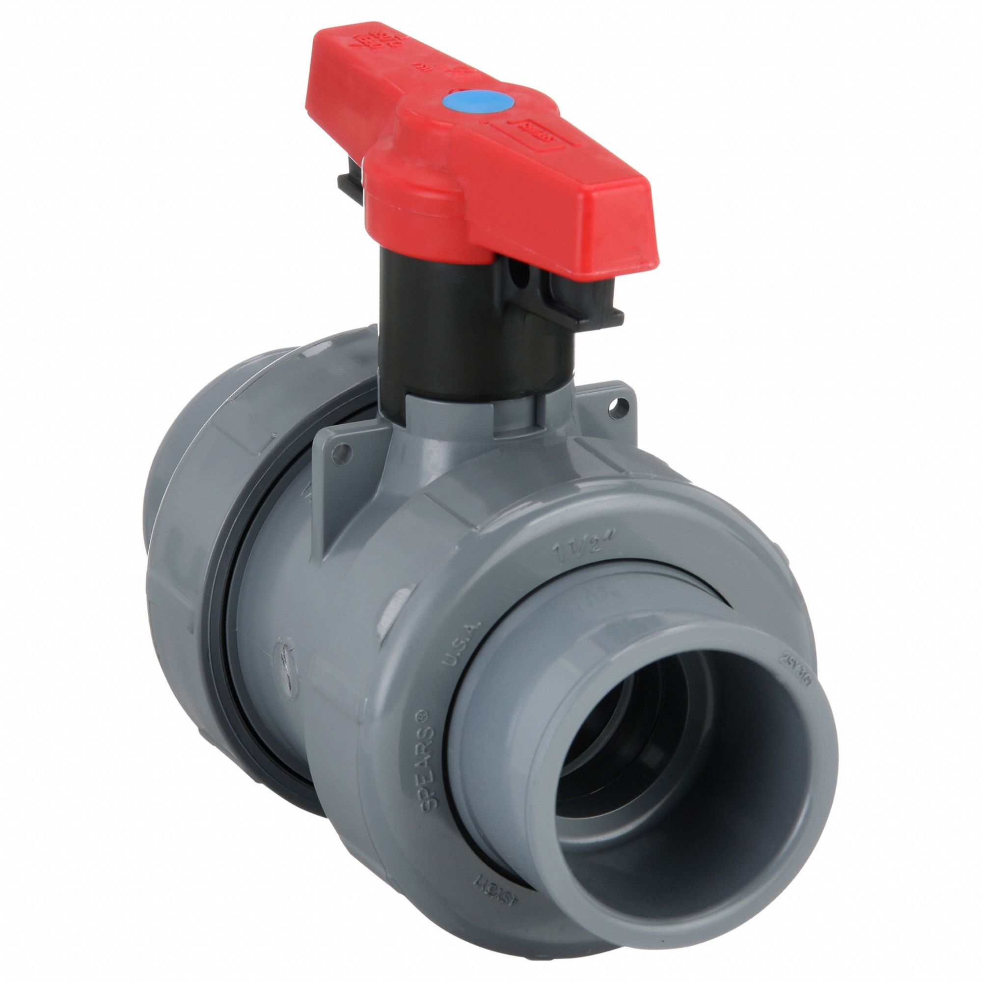 Manual Two-Way Ball Valve: 1 1/2 in, CPVC, Straight, Socket x FNPT, Full Port Ball Port