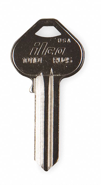 Key Blank: Compatible with Corbin/Russwin Locks, Key ID # RU45, 5 Pins, Brass, Nickel Plated