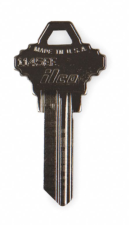 Key Blank: Compatible with Schlage Locks, Key ID # 1145EF, 5 Pins, Brass, Nickel Plated