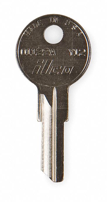 Key Blank: Compatible with Hudson Locks, Key ID # Y12, 5 Pins, Brass, Nickel Plated