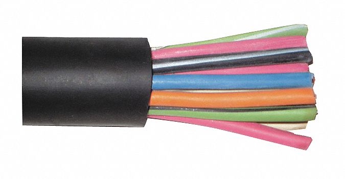 Portable Cord: SOOW, 600 V, 14 Conductors, 16 AWG, Black Jacket, 250 ft Overall Lg