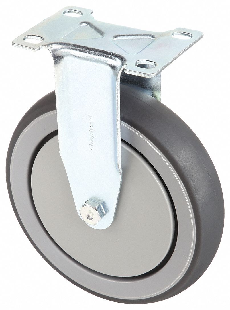 Plate Caster: Rigid, Polyurethane, 6 in Wheel Dia, 1 1/4 in Wheel Wd, Light Duty