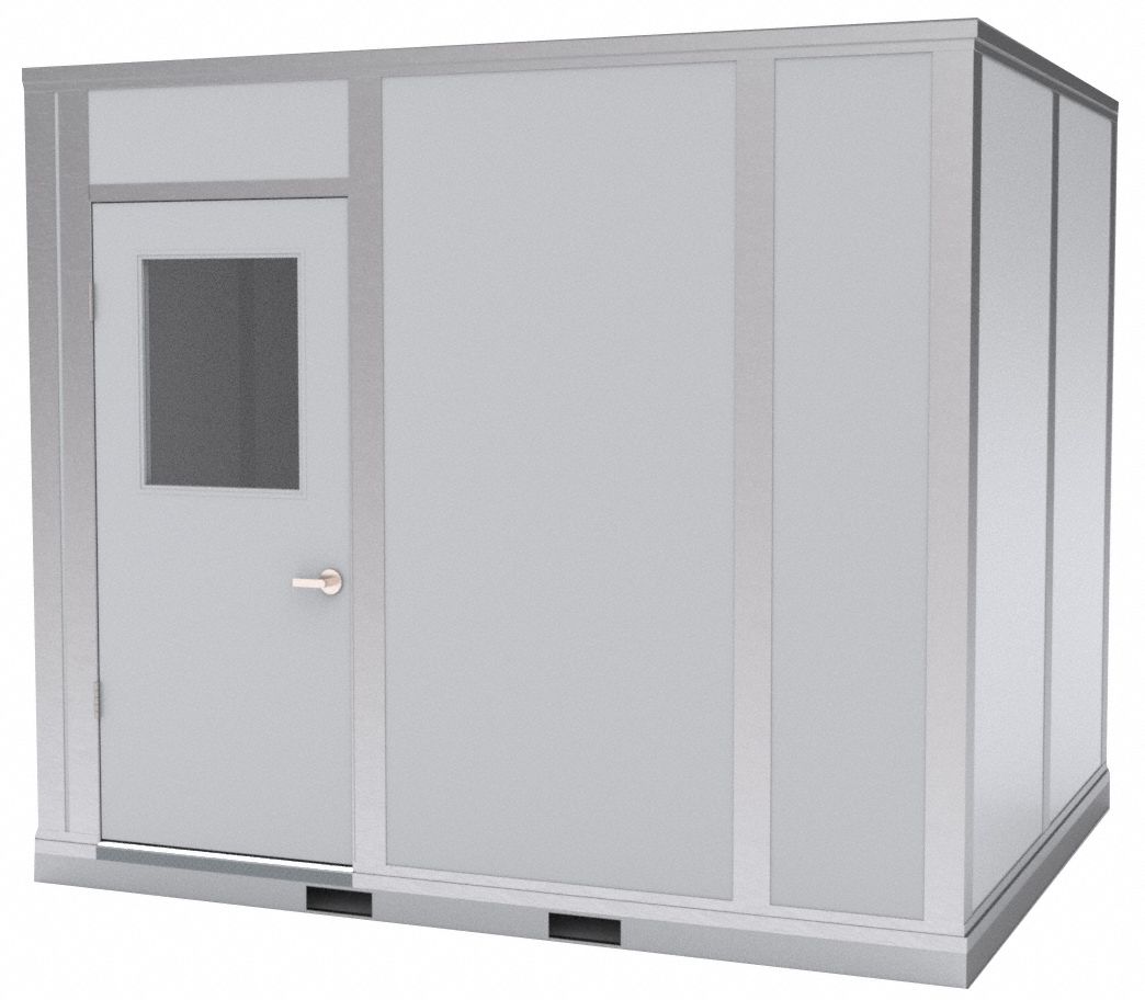 Modular In-Plant Office: 8 ft x 10 ft x 8 ft, 4 Walls, Vinyl-Covered Drywall, Gray
