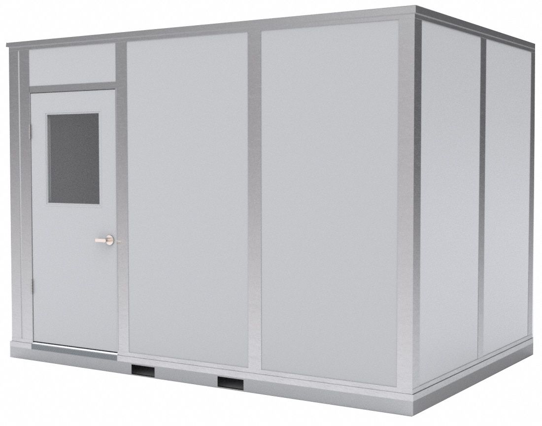 Modular In-Plant Office: 8 ft x 12 ft x 8 ft, 4 Walls, Vinyl-Covered Drywall, Gray