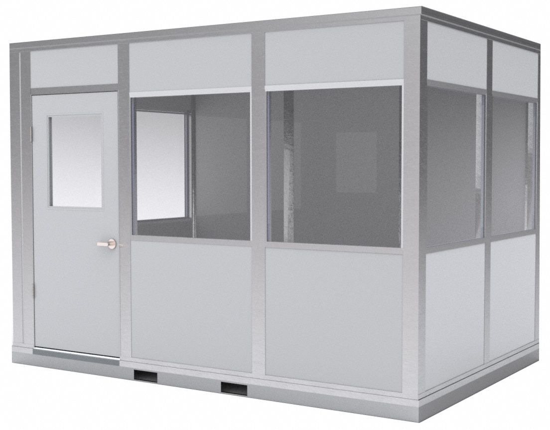 Modular In-Plant Office: 8 ft x 12 ft x 8 ft, 4 Walls, Vinyl-Covered Drywall, Gray