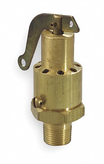 Safety Relief Valve: Brass, MNPT, Vented, 1/2 in Inlet Size, 125 psi Factory Set Pressure