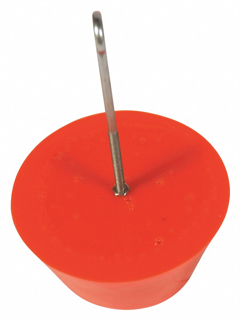 DRAIN PLUG, FITS 8 IN DRAIN D, POLYURETHANE, REMOVABLE EYE BOLT, ORANGE