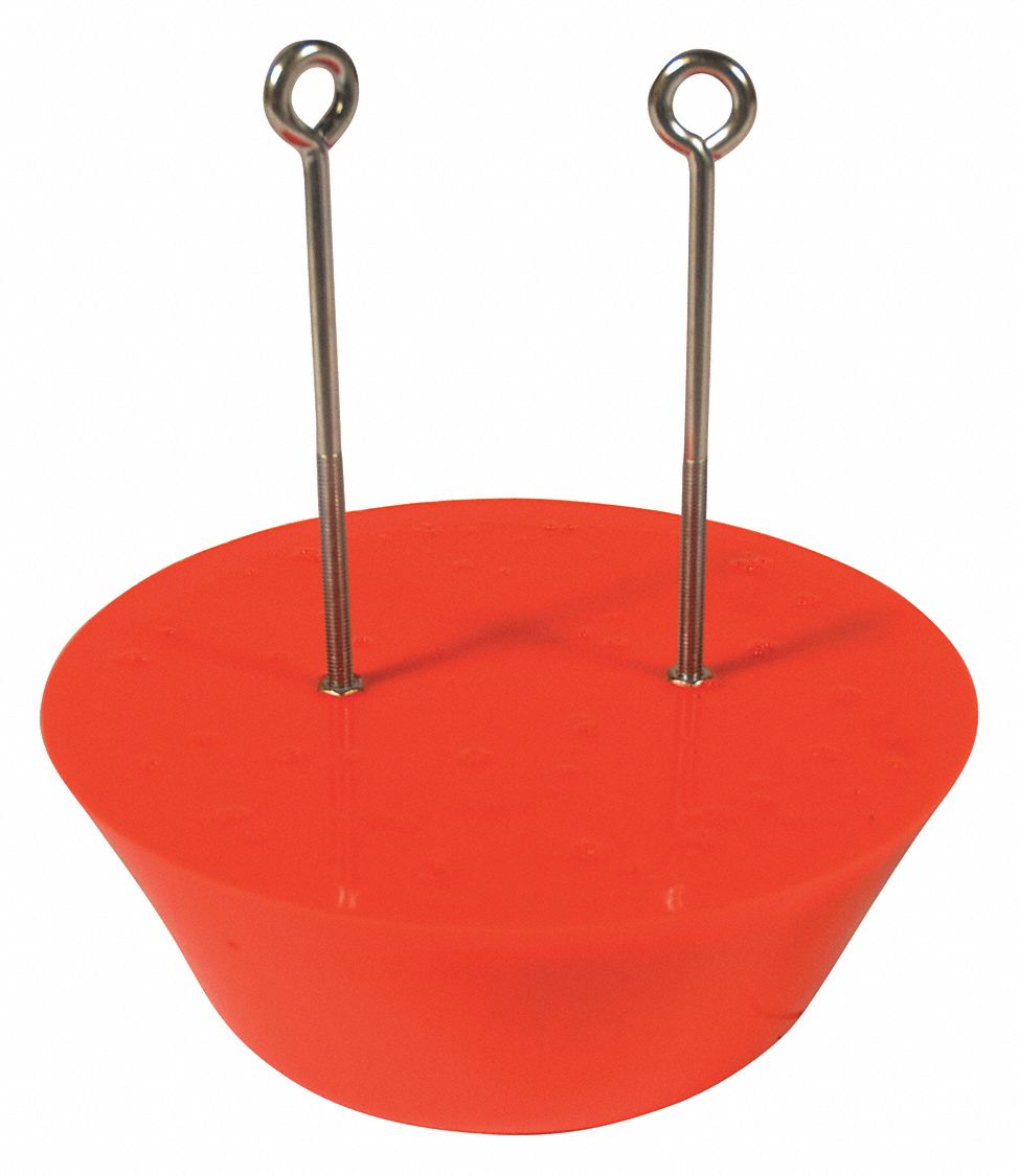Drain Plug: Fits 12 in Drain Dia., Polyurethane, Removable Eye Bolt, Orange