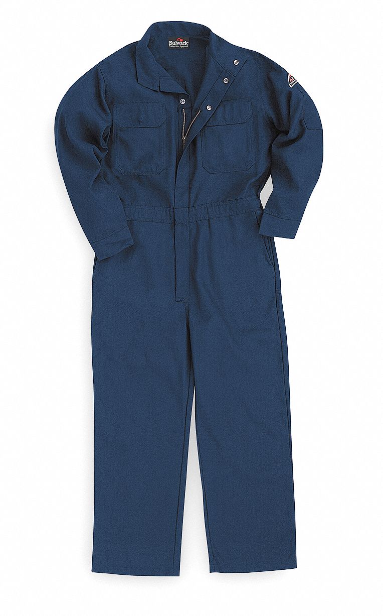 MEN'S COVERALLS, 5.2 CAL/SQ CM ATPV, M, 41 IN CHEST, BLUE, ZIPPER, NOMEX IIIA
