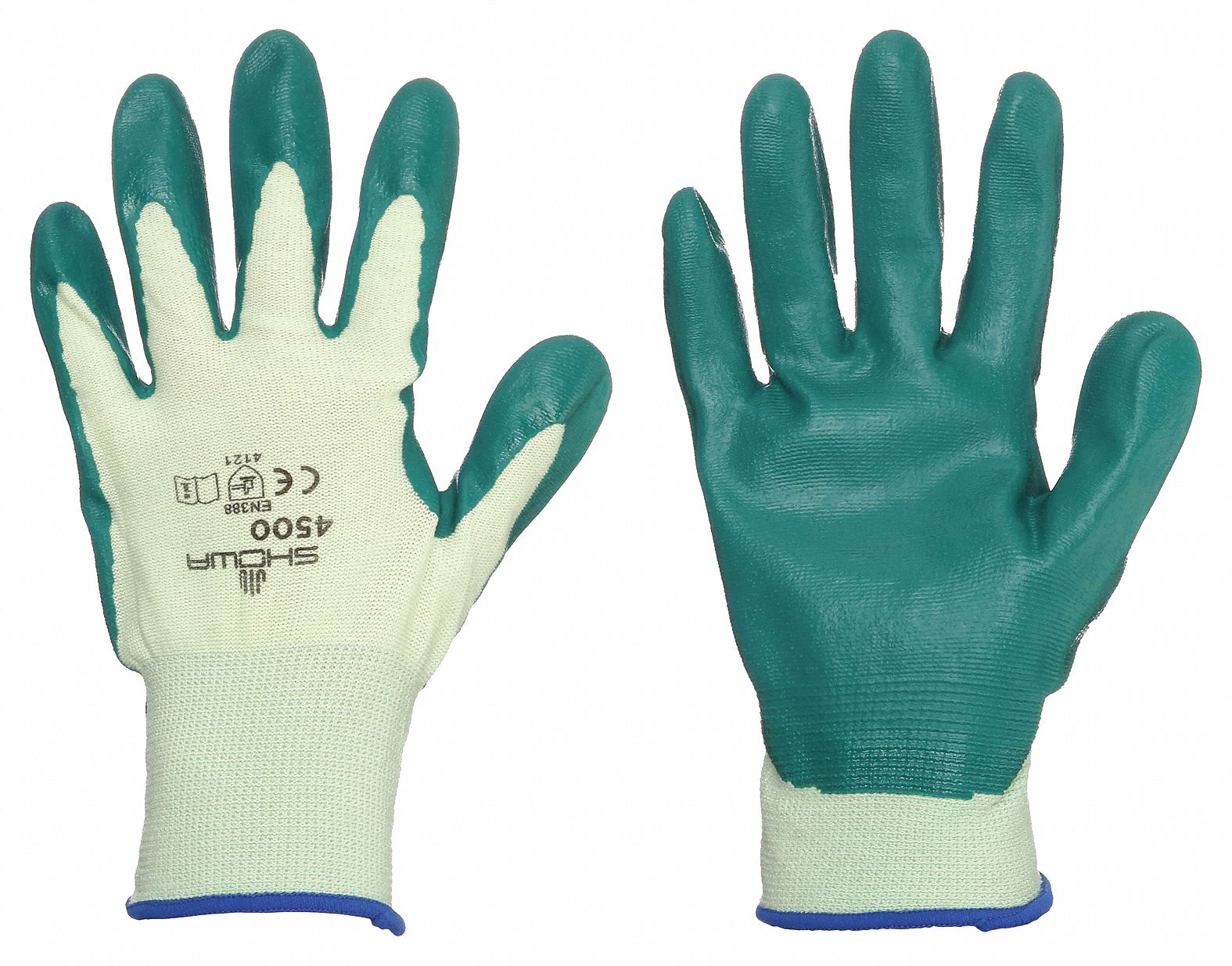 COATED GLOVES,NITRILE/NYLON,10,GREEN,PR