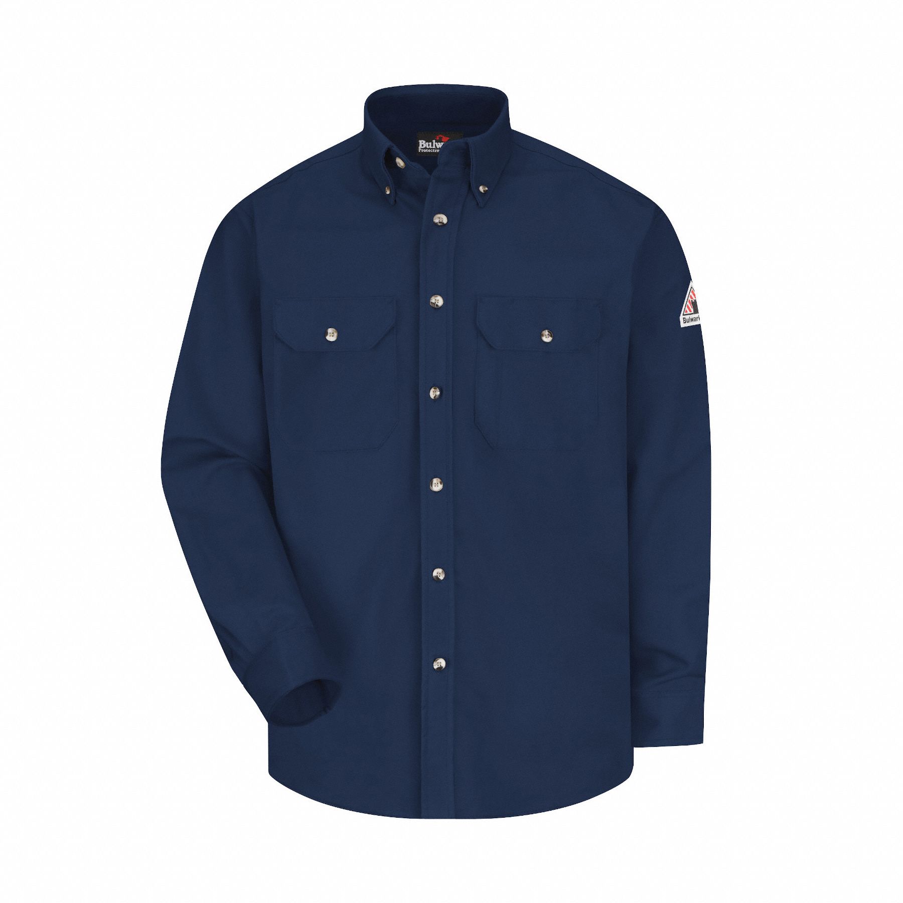 Flame-Resistant Collared Shirt: 8.6 cal/sq cm ATPV, Men's, Regular, 2XL, Long, Navy, Buttons