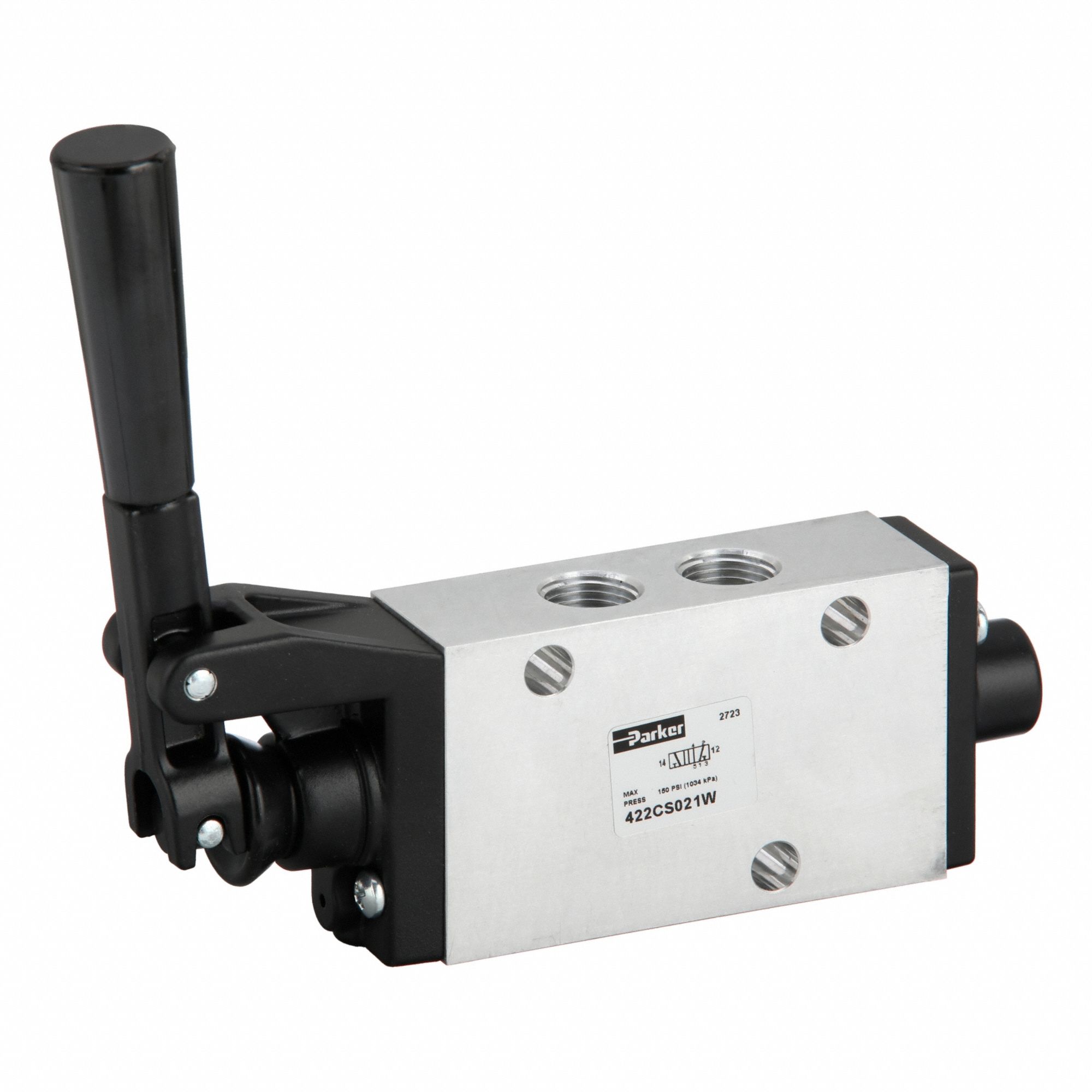 Manual Air Control Valve: 42, Four-Way / Two-Position, Lever, 3/8 in Female NPT, Aluminum, 42