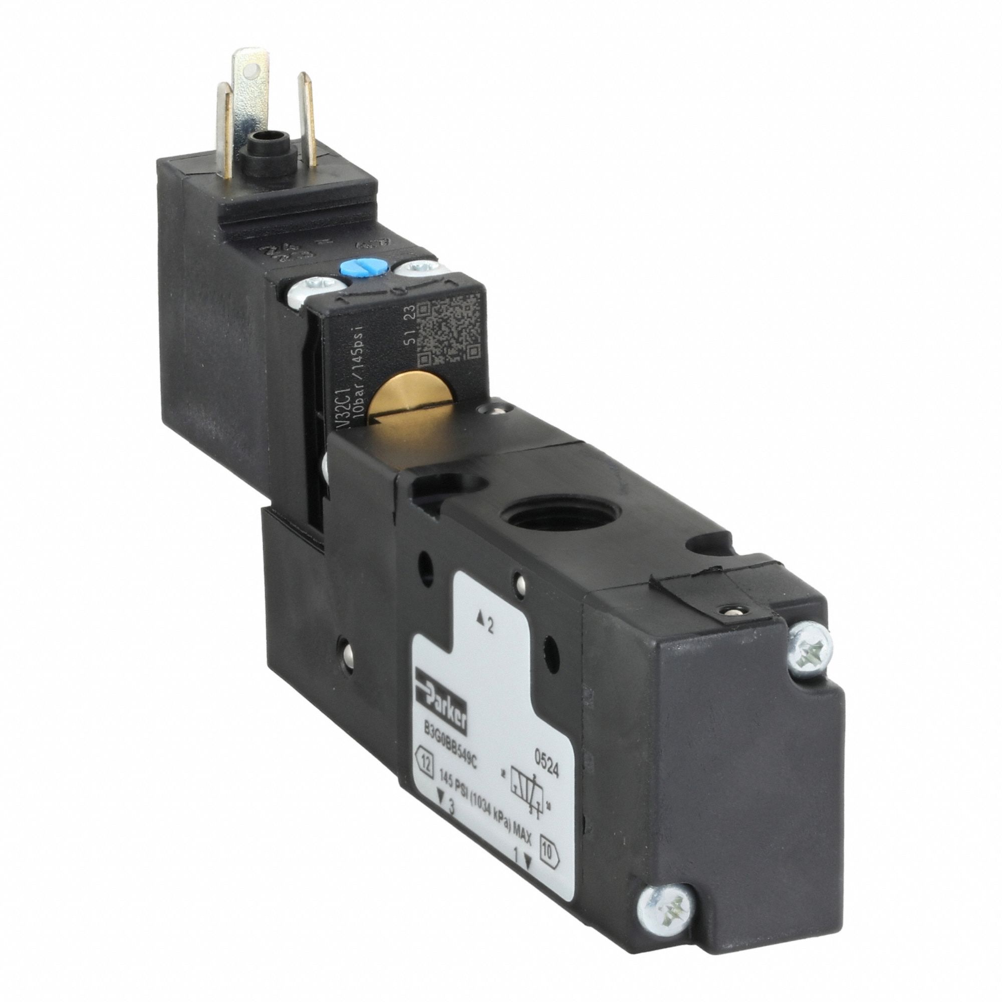 Solenoid Air Control Valve: B3, Three-Way / Two-Position, Single Solenoid, 24V DC, 1/8 in NPT