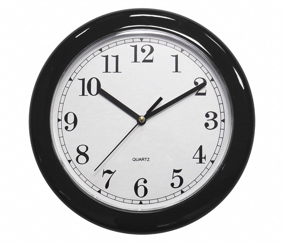 Analog Clock,8-1/2 In Dia,Black