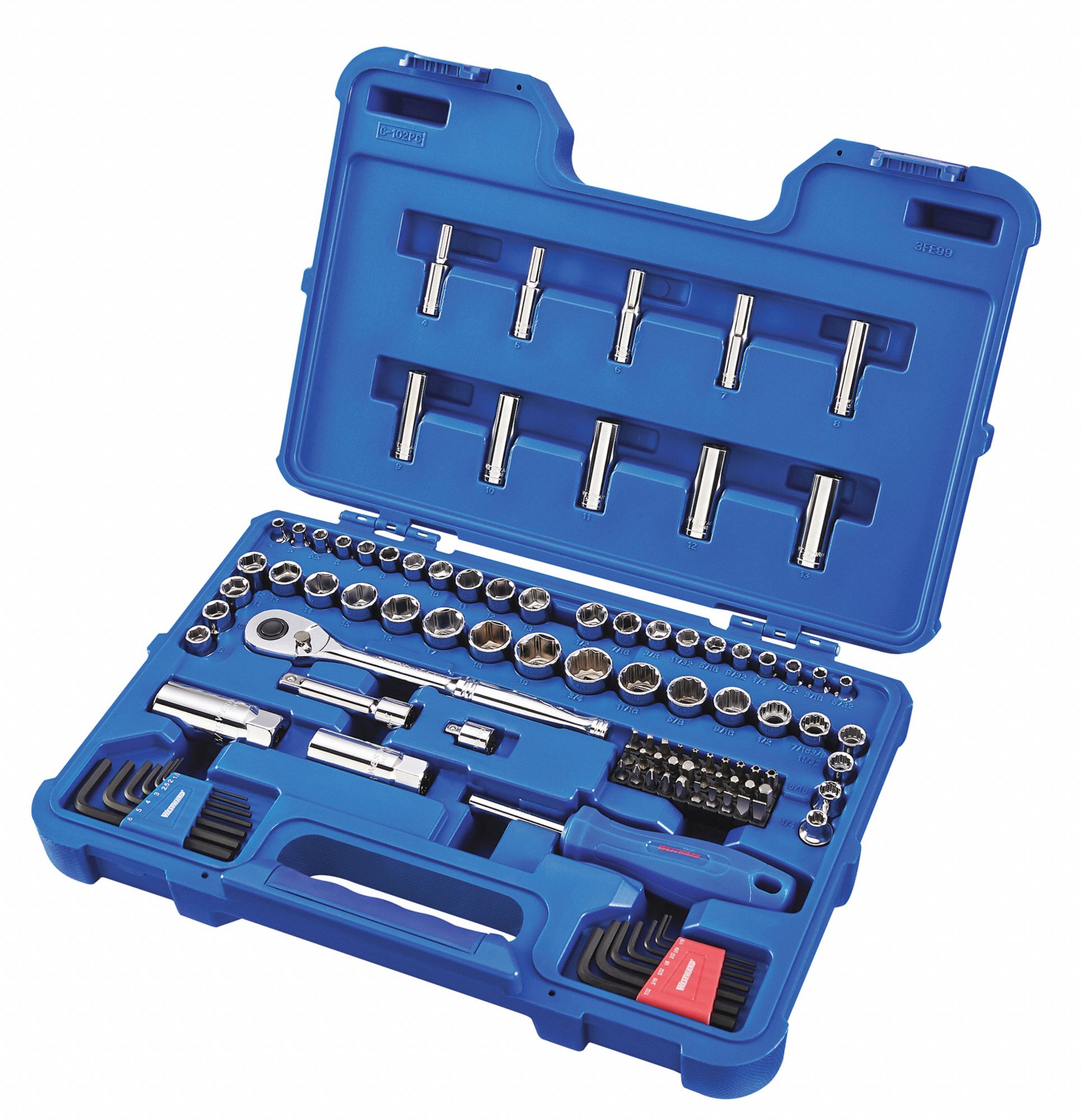 WESTWARD, 1/4 in_3/8 in Drive Size, 102 Pieces, Socket Wrench Set ...