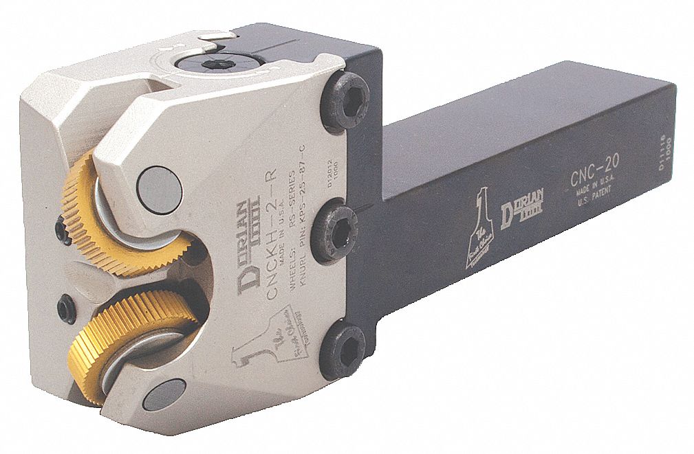 Knurling Holder: 1 1/4 in Shank Wd, 5 in Shank Lg, 7 1/4 in Overall Lg, 2 Knurls Required