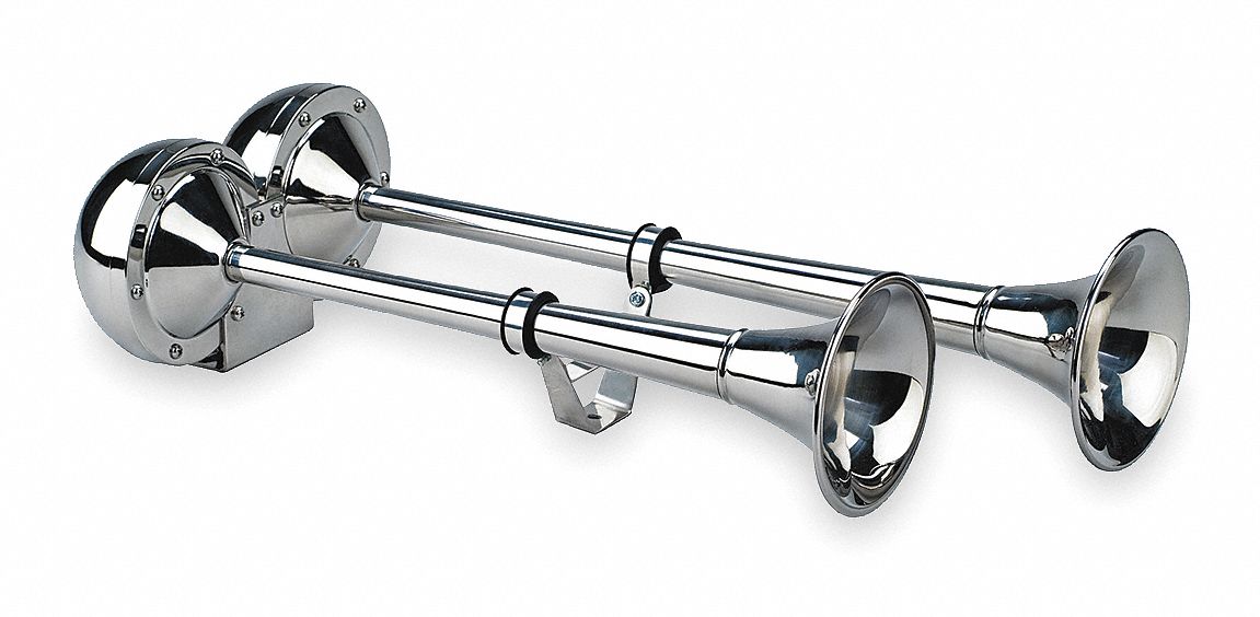 Electric dual trumpet horns