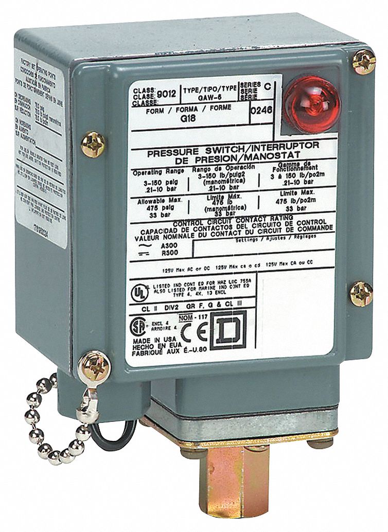 SQUARE D Diaphragm Pressure Switch, Differential 10 to 1.5 psi, Range