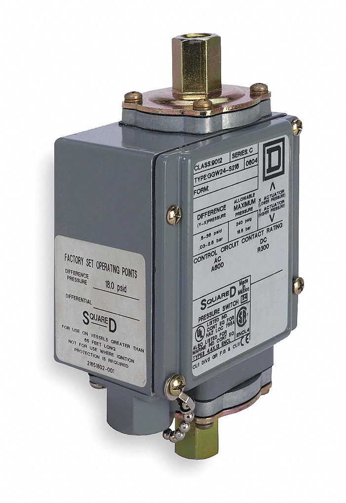 SQUARE D Diaphragm Differential Pressure Switch, Differential 0.5 to