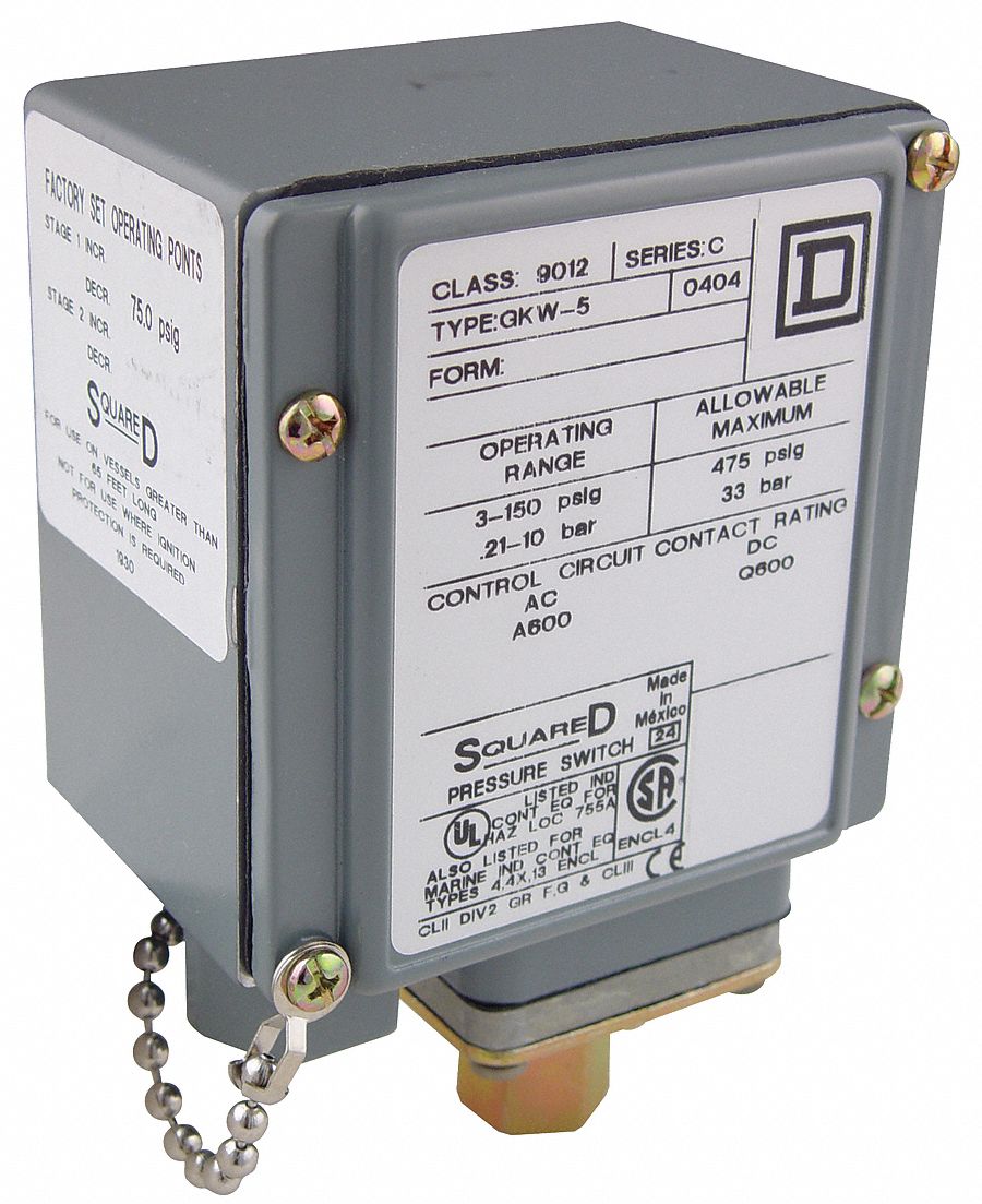 SQUARE D Diaphragm Dual Stage Pressure Switch, Differential 22 to 110