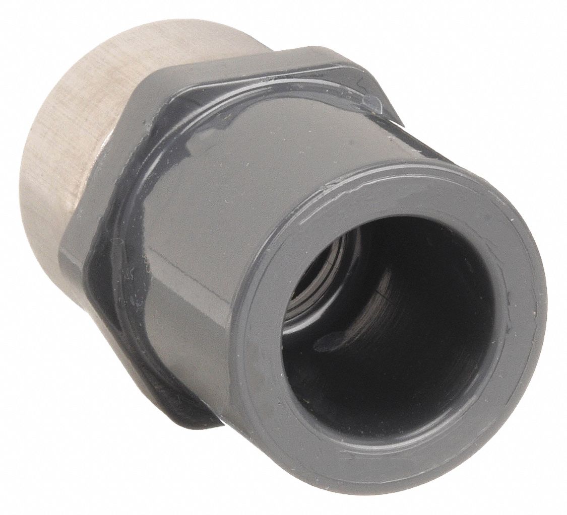Pipe Adapter: Stainless Steel, Gray, Schedule 80, PVC, Adapter, Stainless Steel, Stainless Steel PVC