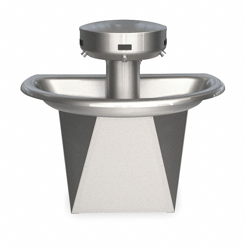Wash Fountain: Silver, Stainless Steel, Semi-Circular, 36 in Overall Wd, 4 Stations, Sentry