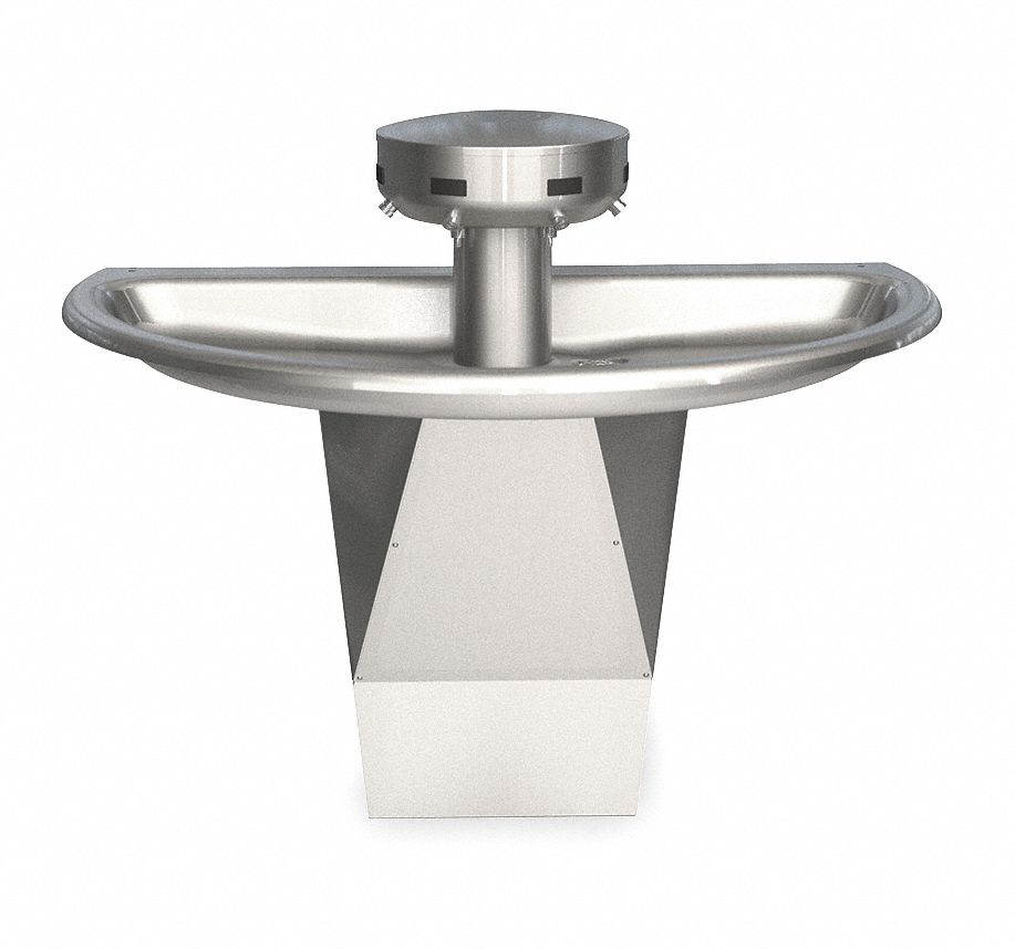 WASH FOUNTAIN: BRADLEY, SILVER, STAINLESS STEEL, SEMI-CIRCULAR, 54 IN W, SENSOR ACTIVATION