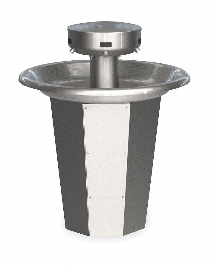 WASH FOUNTAIN: BRADLEY, SILVER, STAINLESS STEEL, CIRCULAR, 36 IN W, CENTRAL RISING DRAIN