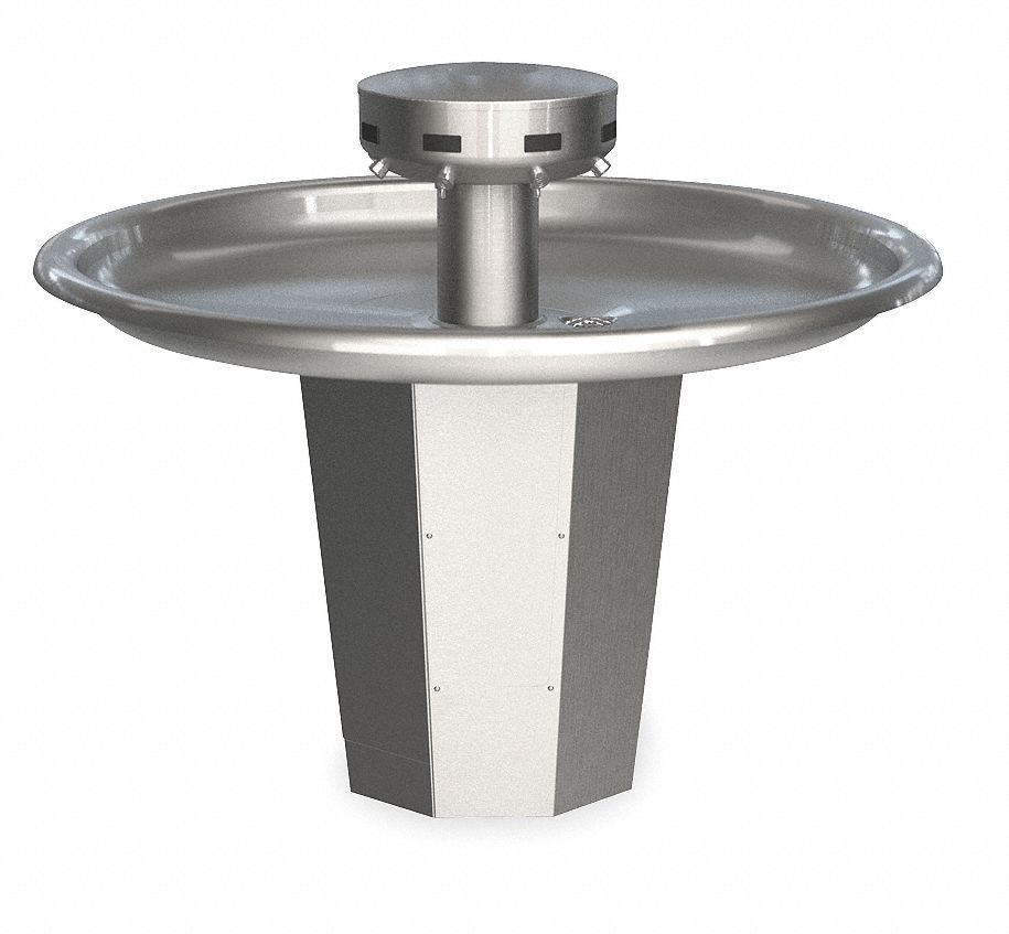 WASH FOUNTAIN: BRADLEY, SILVER, STAINLESS STEEL, CIRCULAR, 54 IN W, CENTRAL RISING DRAIN