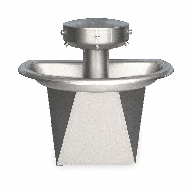 Wash Fountain: Silver, Stainless Steel, Semi-Circular, 36 in Overall Wd, 3 Stations, Sentry