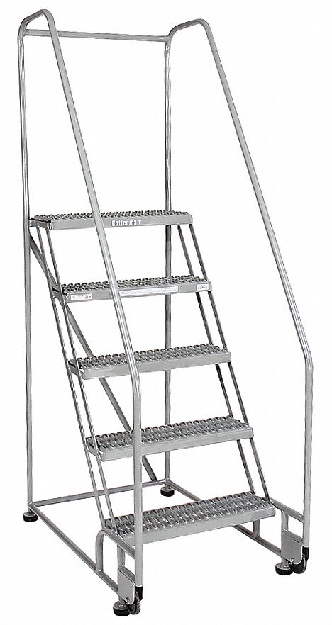 Rolling Ladder: 3.3 ft Platform Ht, Assembled, Steel, 450 lb Load Capacity, 16 in x 10 in