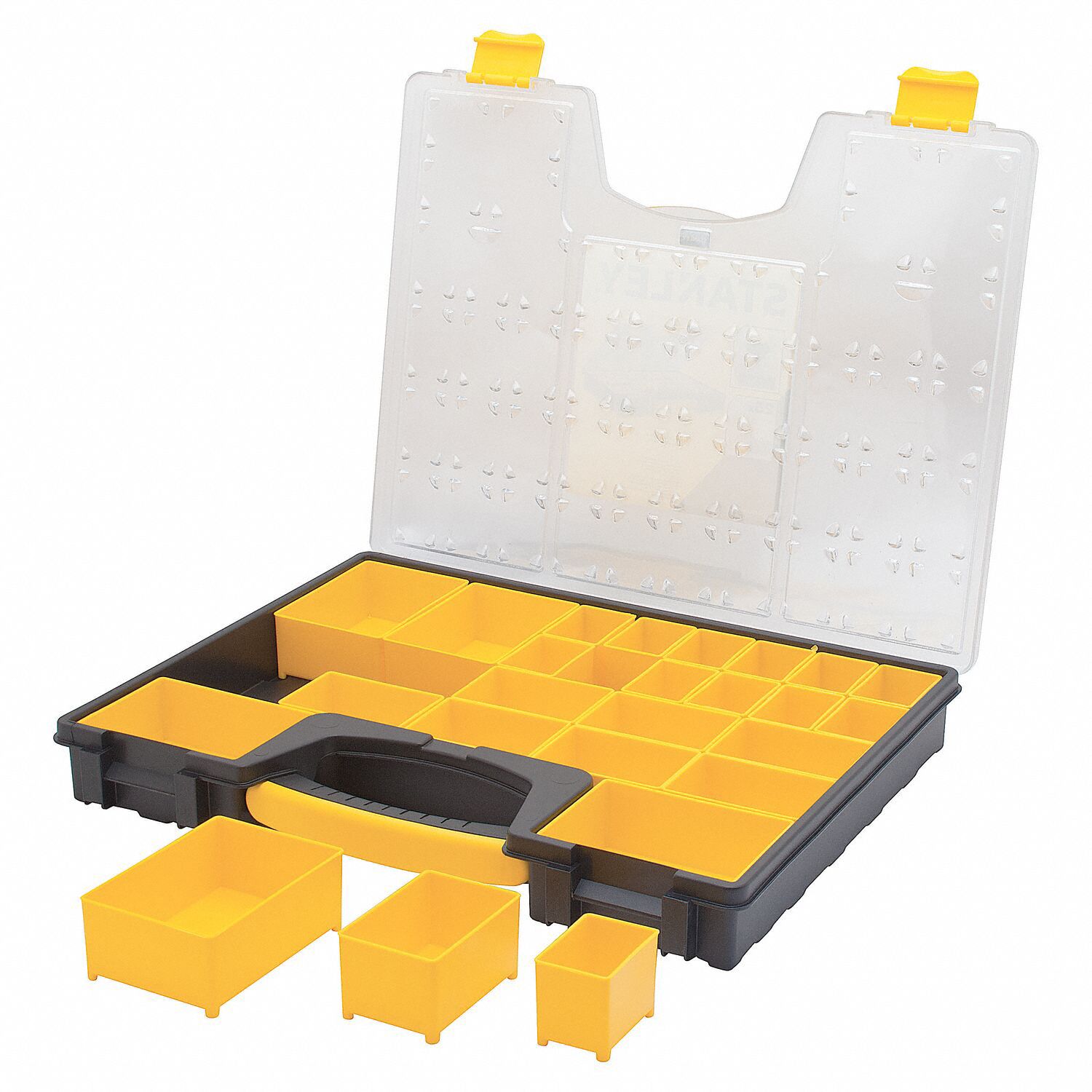 STANLEY Compartment Box: 16 1/2 in x 2 1/8 in, Clear/Black/Yellow, 25 ...