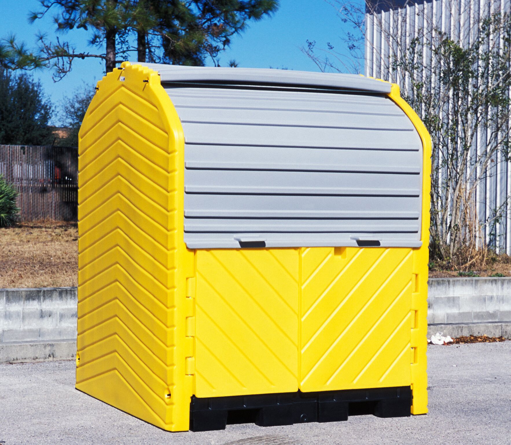 ROLLTOP DRUM SPILL CONTAINMENT SYSTEM, FOR 4 DRUMS, 75 GAL CAPACITY, YELLOW, 2-WAY