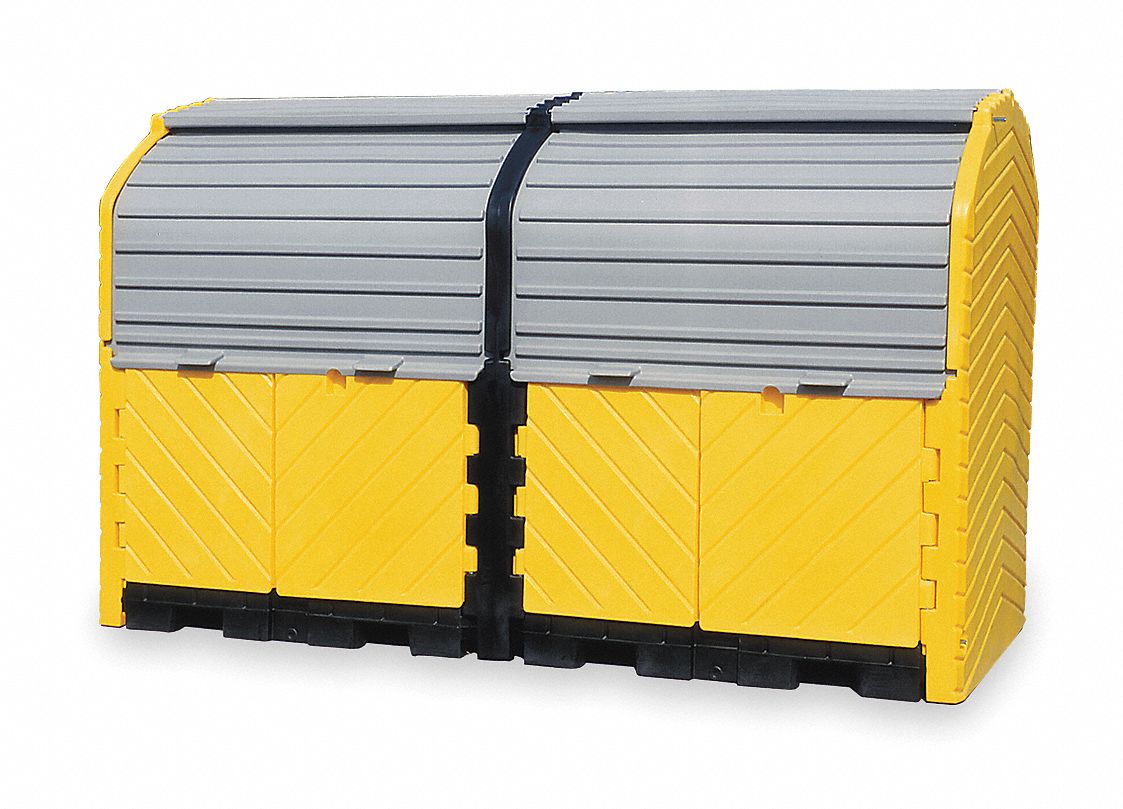 ROLLTOP DRUM SPILL CONTAINMENT SYSTEM, FOR 8 DRUMS, 75 GALLON CAPACITY, YELLOW