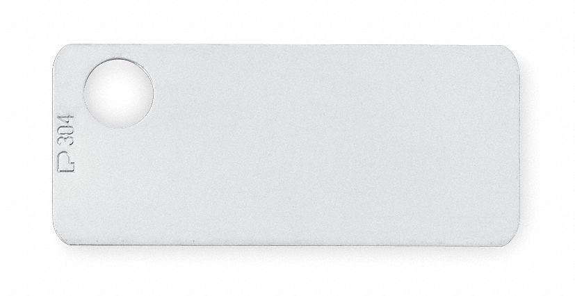 Marker Plate: Rectangle, 3/4 in x 1 3/4 in, 304 Stainless Steel, 0.01 in Thick, 1 Holes