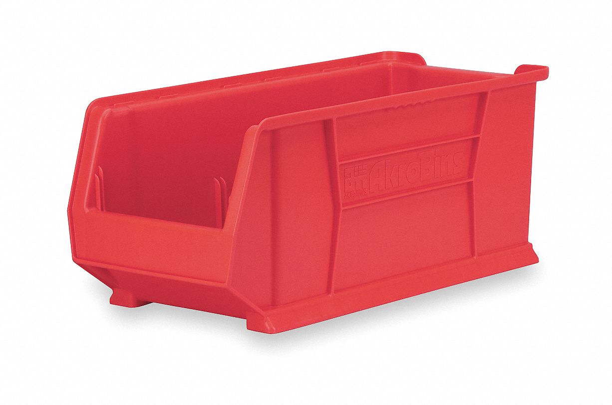 Super Size Bin: 23 7/8 in Overall Lg, 11 in x 10 in, Red, Stacking Capable, 9 in Inside Wd