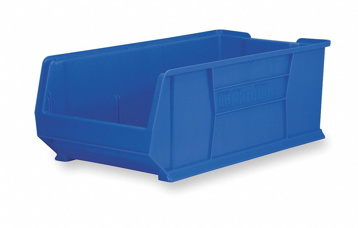 Super Size Bin: 29 7/8 in Overall Lg, 16 1/2 in x 11 in, Blue, Stacking Capable